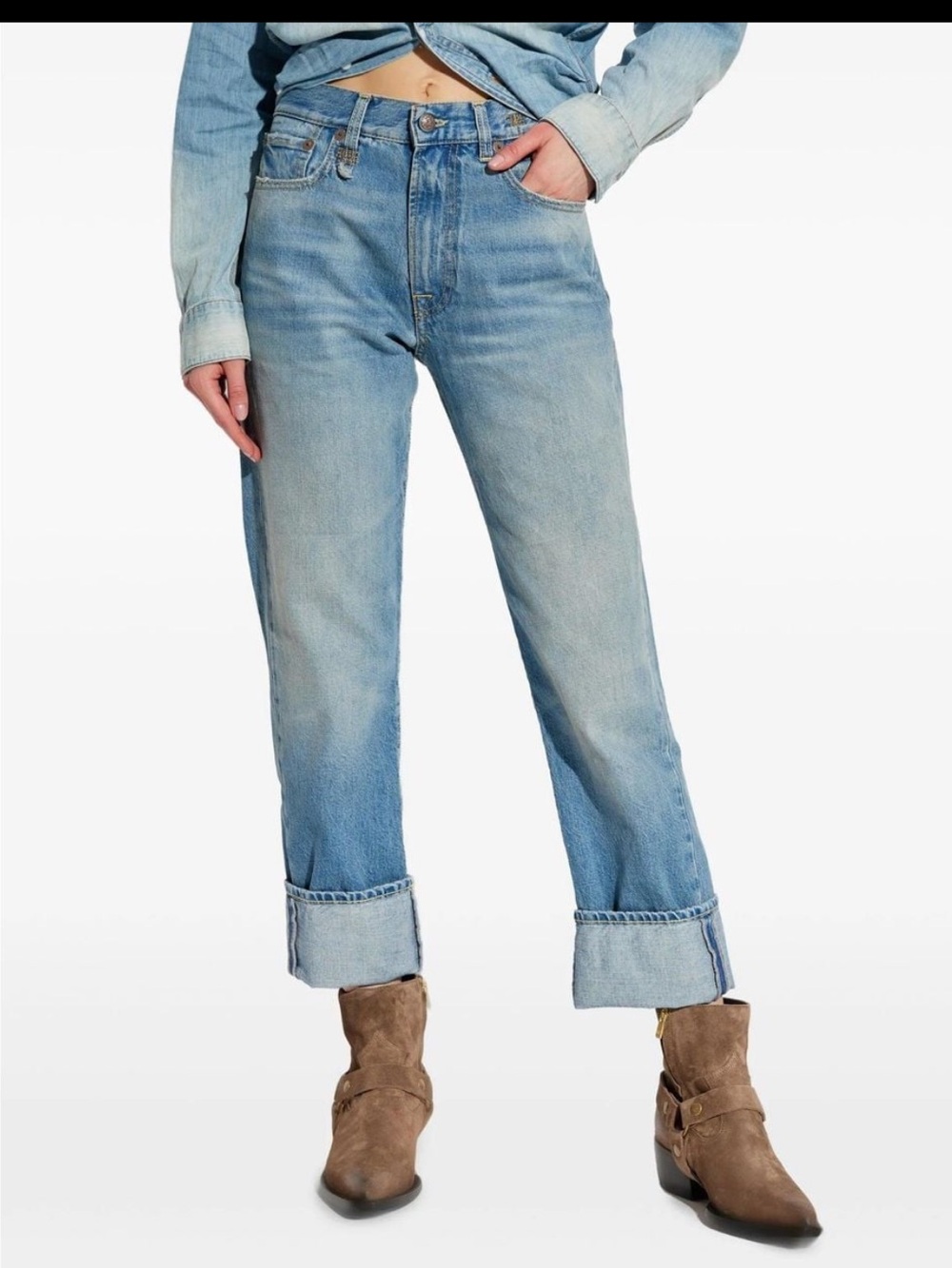 R13. Cuffed Romeo Light Blue Strait leg Jeans size 26